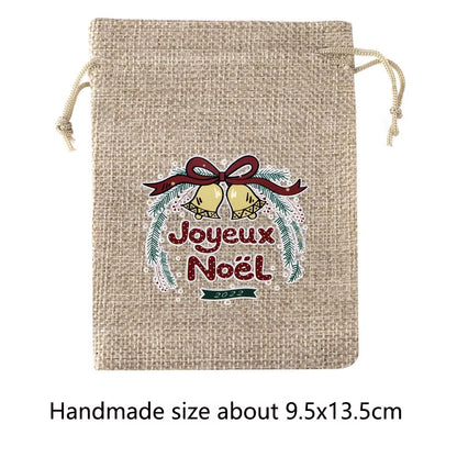 Set of 5 Christmas Burlap Drawstring Pouches - Festive Snowman & Santa Claus Designs for Jewelry Packaging & Gift Giving