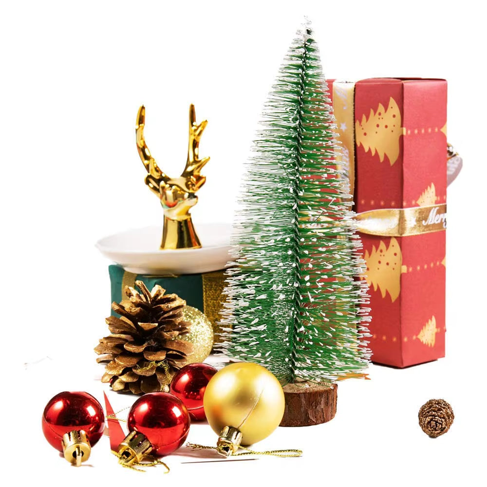 Charming 10-30CM Christmas Pine Tree with Wooden Base - Perfect Holiday Decor for Home, Parties, and New Year Celebrations!