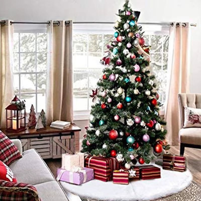 Luxurious White Faux Fur Christmas Tree Skirt - 78/90/122Cm Plush Holiday Decoration for 2023 Navidad Home Decor