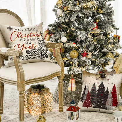 Festive Christmas Tree & Snowflake Throw Pillow Covers - Set of 4 for Cozy Holiday Decor on Sofa & Couch
