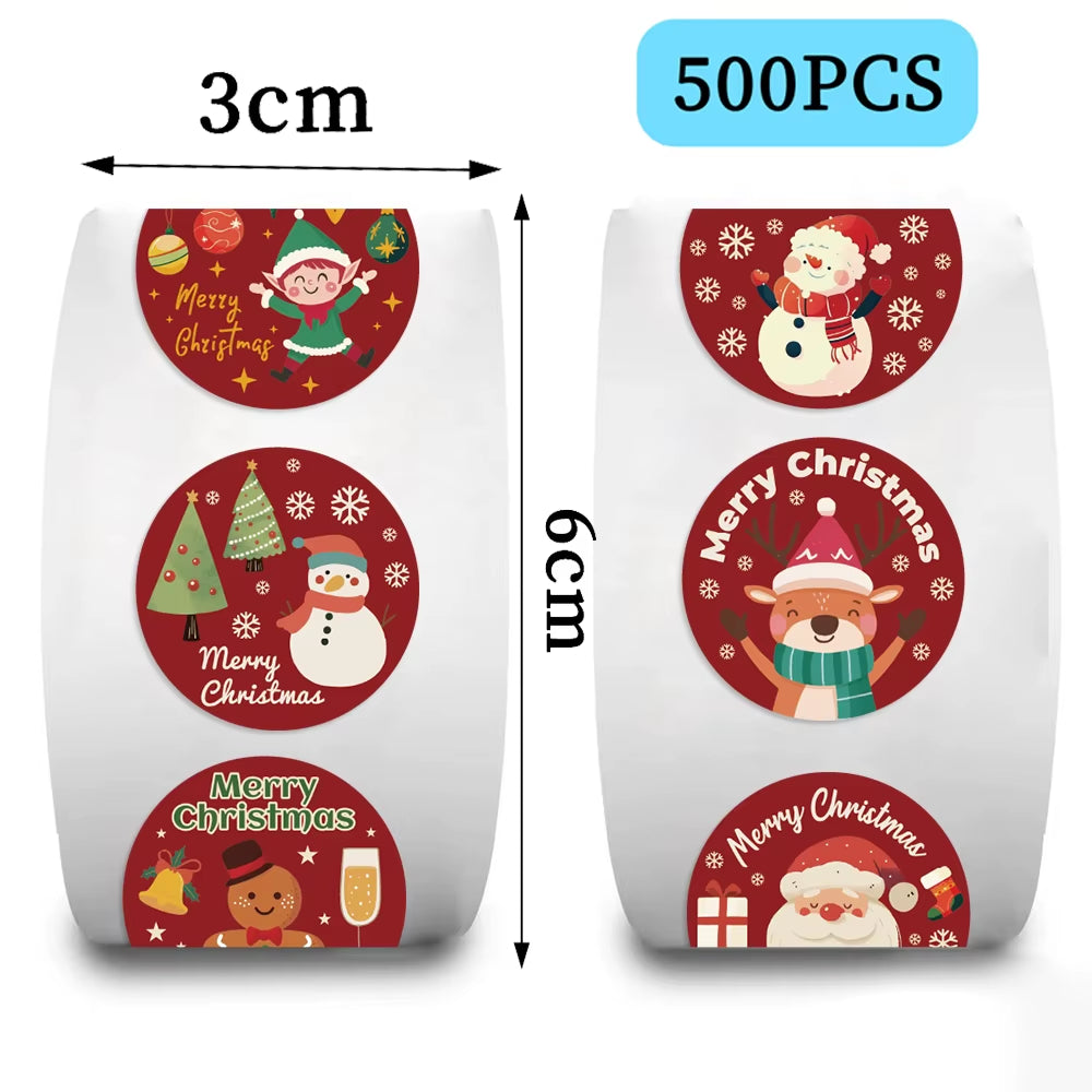500Pcs Festive Christmas Sticker Roll - Snowman, Snowflake & Santa Claus Reward Labels for Kids' Toys and Thank You Gifts