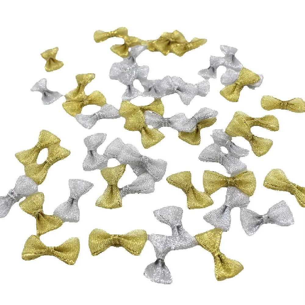 50Pcs Handmade Gold & Silver Ribbon Bows - Perfect for Wedding Invites & Craft Embellishments (15mm-30mm)