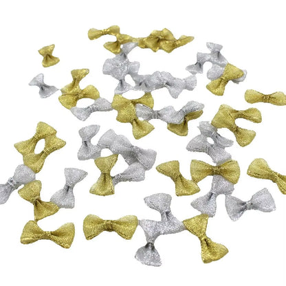 50Pcs Handmade Gold & Silver Ribbon Bows - Perfect for Wedding Invites & Craft Embellishments (15mm-30mm)