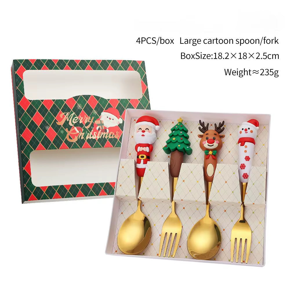 Exquisite Stainless Steel Christmas Spoon and Fork Set - Perfect Tableware for Coffee, Tea, and Desserts (2/4/6 Pieces)