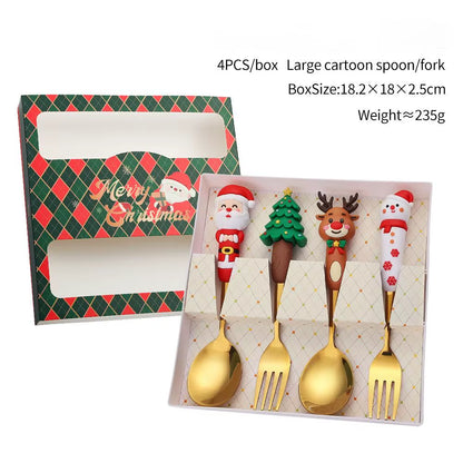 Exquisite Stainless Steel Christmas Spoon and Fork Set - Perfect Tableware for Coffee, Tea, and Desserts (2/4/6 Pieces)