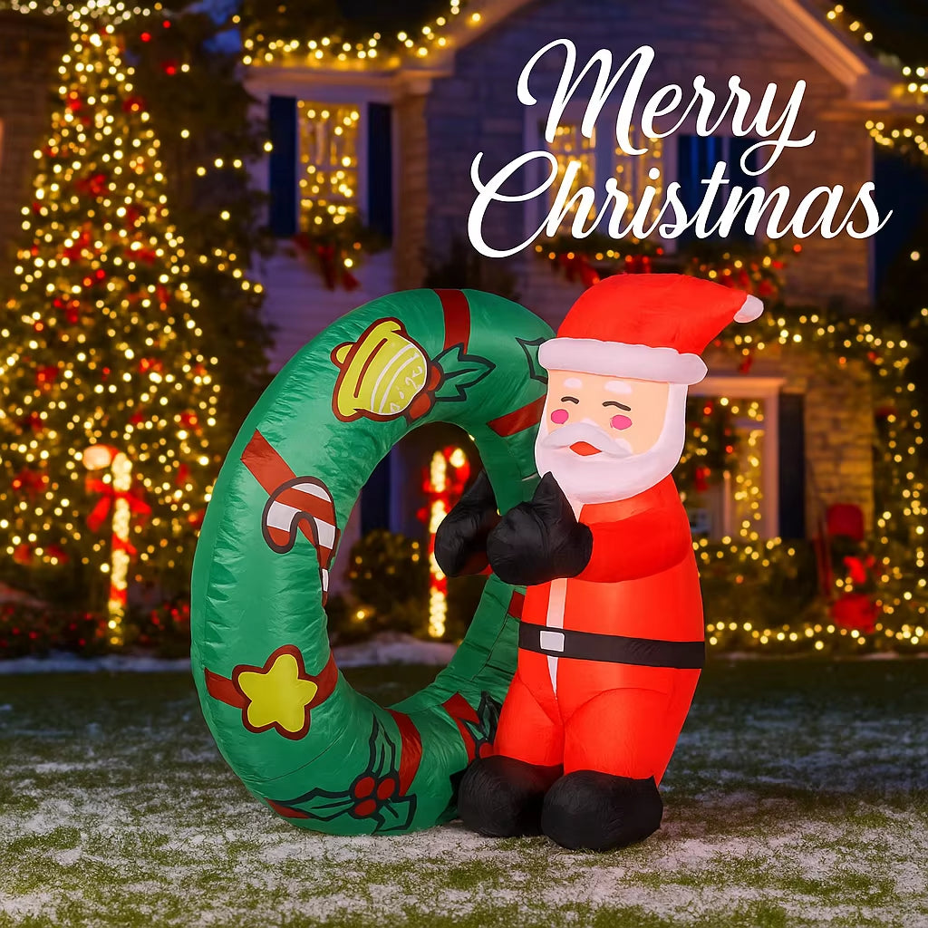 Festive 3.28FT Inflatable Santa Claus Swim Ring with LED Lights - Perfect for Christmas Parties, Home Decor, and Yard Ornaments!