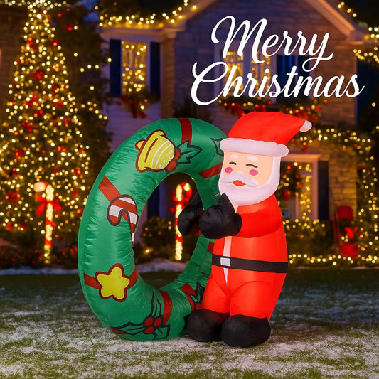 Festive 3.28FT Inflatable Santa Claus Swim Ring with LED Lights - Perfect for Christmas Parties, Home Decor, and Yard Ornaments!