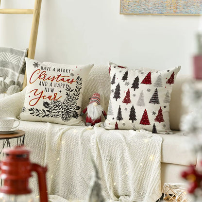 Festive Christmas Tree & Snowflake Throw Pillow Covers - Set of 4 for Cozy Holiday Decor on Sofa & Couch