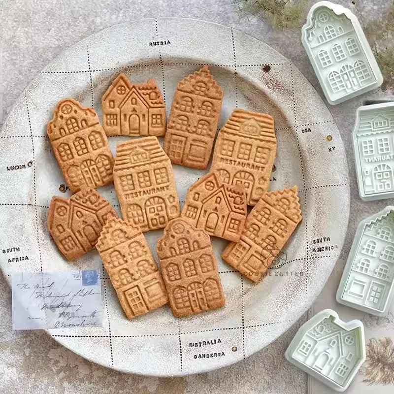 4Pcs Christmas Gingerbread House Cookie Cutters - Festive Biscuit Stamps for Cake Decorating & Baking Fun!