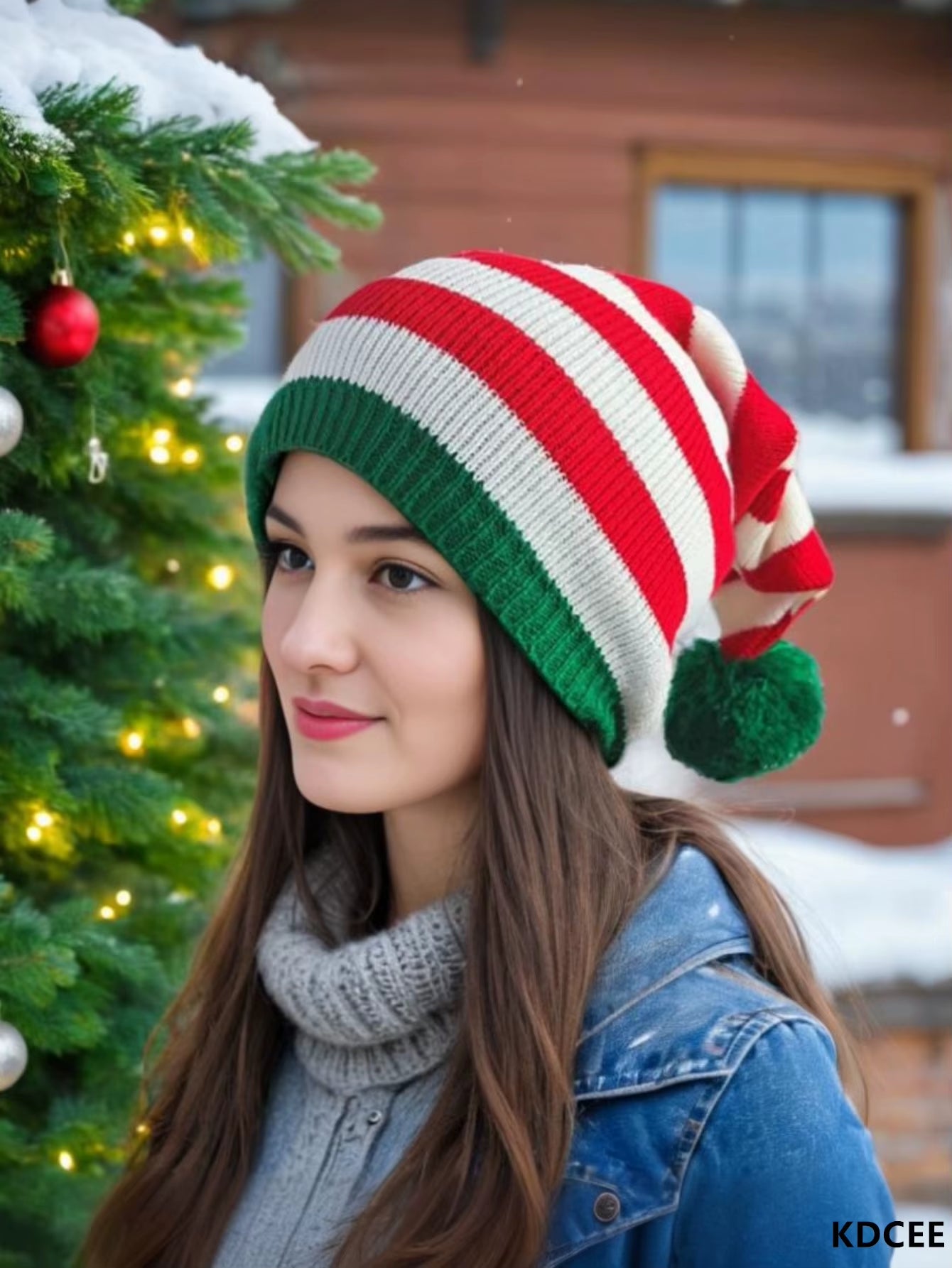 Festive Stripe Knit Christmas Hat - Unisex Red Winter Hat for 2025 New Year Celebrations & Holiday Gifts