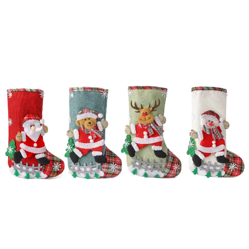 Festive 30CM 3D Santa Claus & Elk Knitted Christmas Stockings - Perfect for Holiday Gift Giving & Decoration!