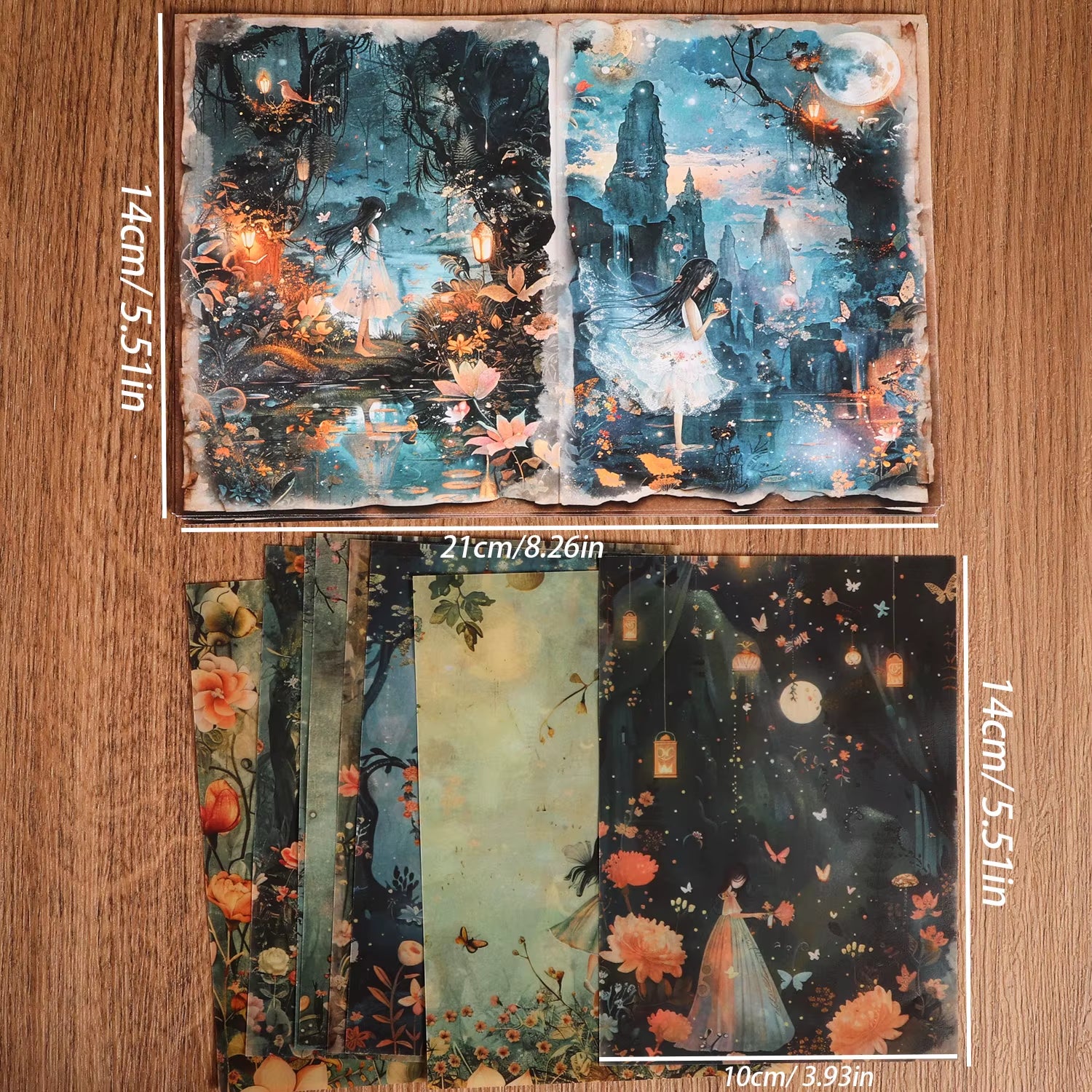 Fantasy Forest DIY Scrapbook Kit: 16 A5 Decorative Papers, 8 Transparent Sulfuric Acid Sheets & 36 Stickers for Creative Arts & Crafts