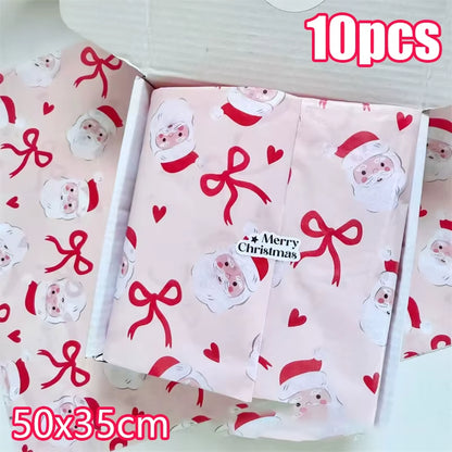 10Pcs Festive Christmas Tree Tissue Paper - Santa Claus Gift Wrapping & Craft Packaging for New Year Celebrations