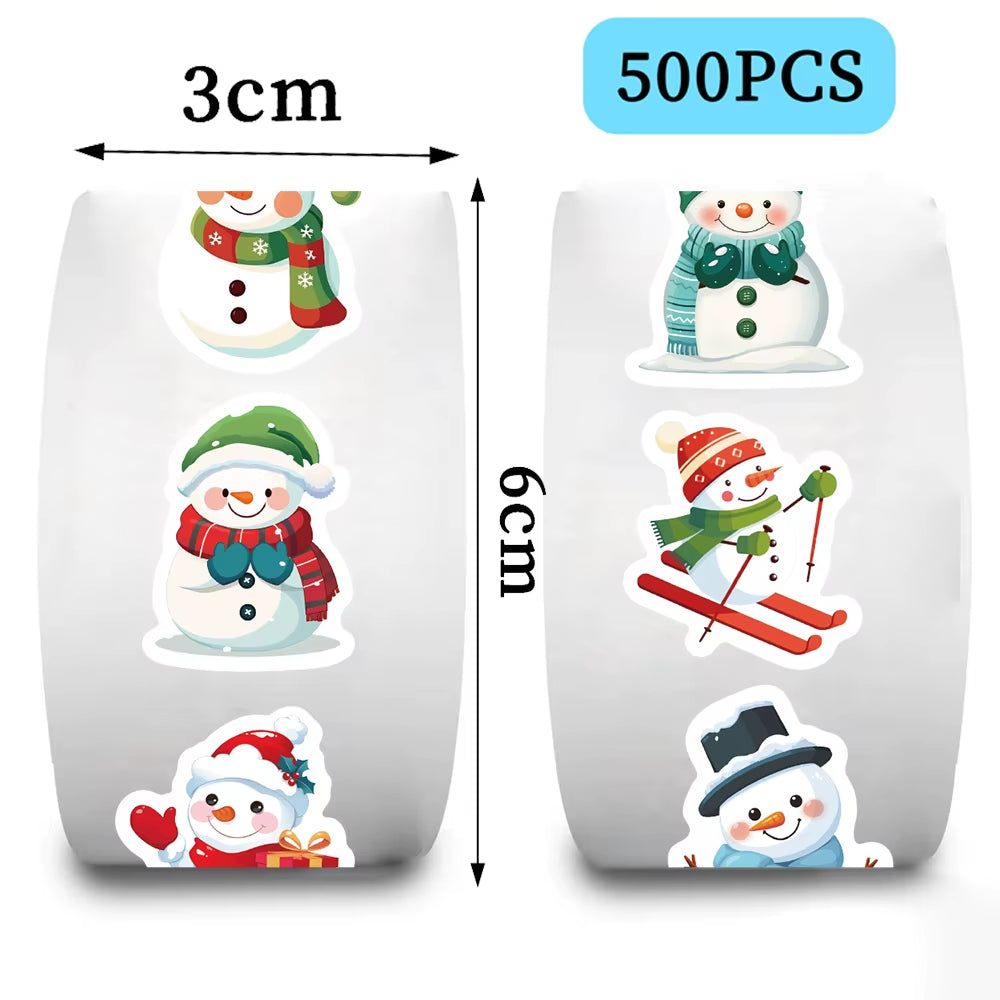 500Pcs Festive Christmas Sticker Roll - Snowman, Snowflake & Santa Claus Reward Labels for Kids' Toys and Thank You Gifts