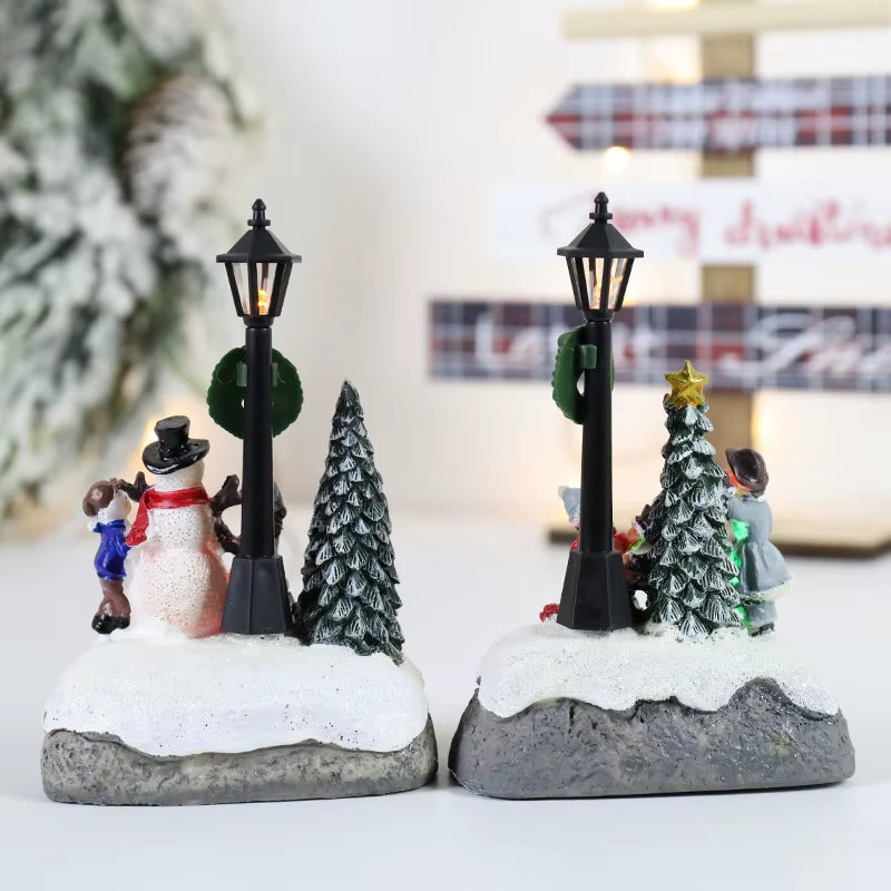 Enchanting LED Christmas Village Ornaments - Santa Claus & Snowy Microlandscape Resin Figurines for Festive Decor & Holiday Gifting