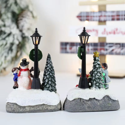 Enchanting LED Christmas Village Ornaments - Santa Claus & Snowy Microlandscape Resin Figurines for Festive Decor & Holiday Gifting