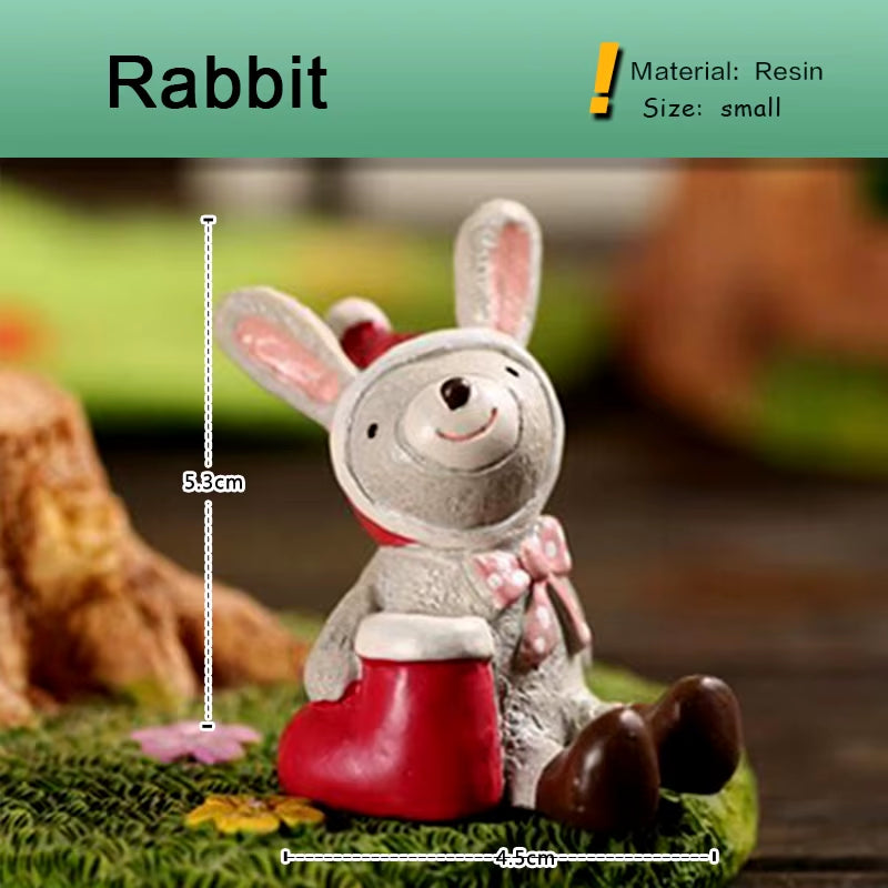 Festive Miniature Christmas Tree Figurines - Snowman, Santa, Bear & Deer for Dollhouse & Garden Decor