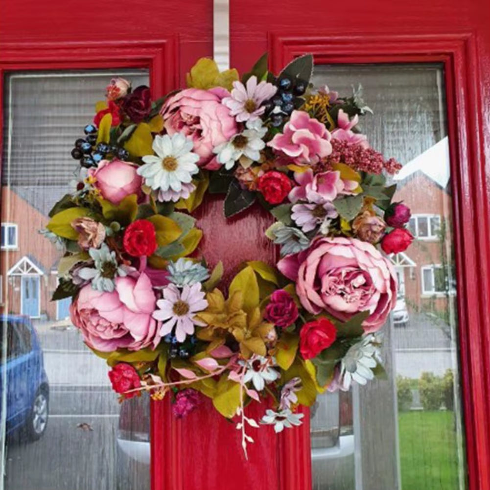 Elegant 35CM Retro Peony Flower Wreath - Luxurious Silk Wall Hanging for Christmas, Weddings, and Home Decor