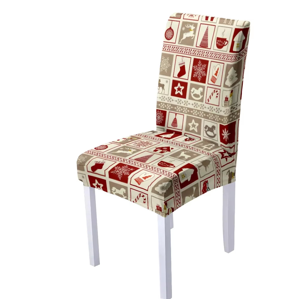 Festive Stretchable Christmas Chair Covers - Washable Elastic Seat Protectors for Dining Room & Kitchen Decor