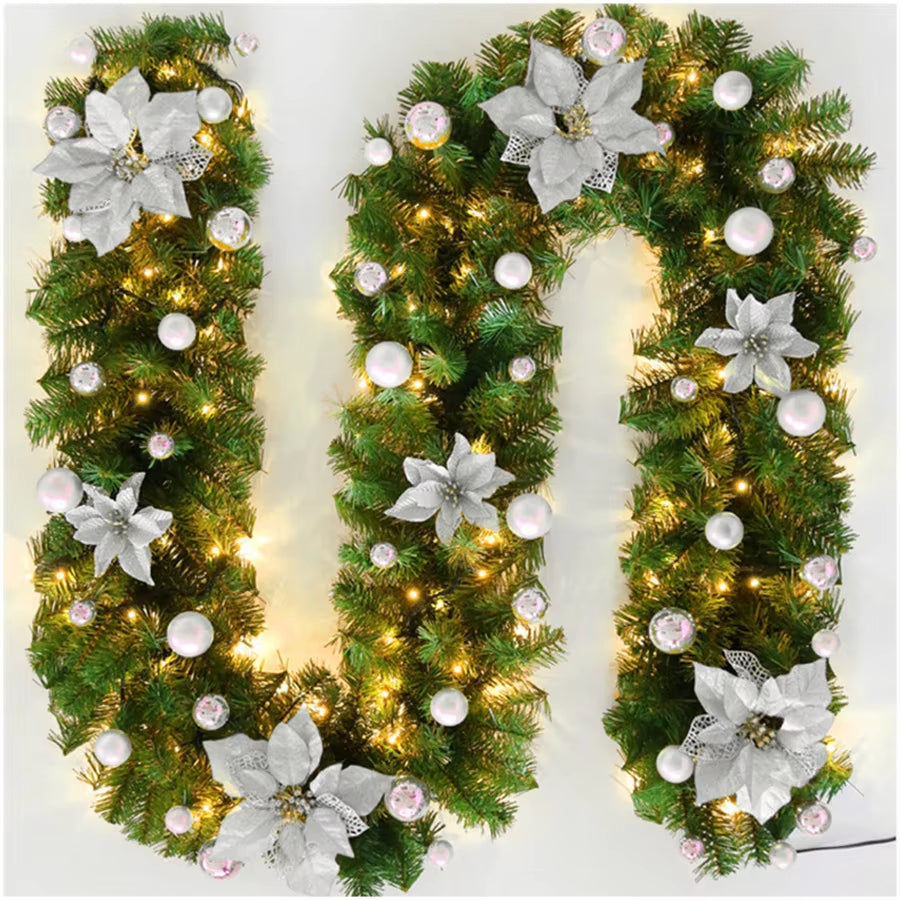Vibrant 2.7M Christmas Garland Lights - 5 Color Rattan Wreath for Festive Mantels, Fireplaces, Stairs, Walls, and Doors