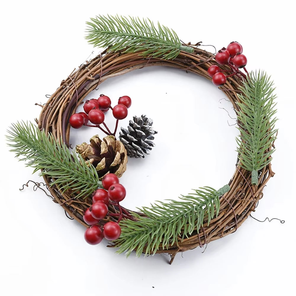 Charming Hand-Woven Natural Rattan Christmas Wreath – 25/30Cm Diameter Retro Grapevine Craft for DIY Holiday Decor