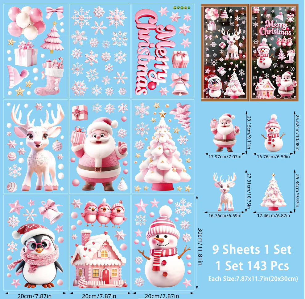Festive 9-Pack Christmas Window Clings - Adorable Santa, Snowman, and Reindeer Glass Stickers for a Magical Winter Wonderland Decor!
