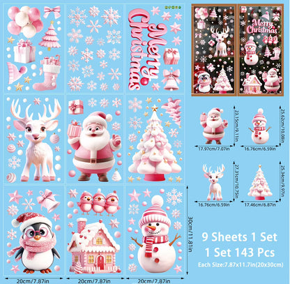 Festive 9-Pack Christmas Window Clings - Adorable Santa, Snowman, and Reindeer Glass Stickers for a Magical Winter Wonderland Decor!
