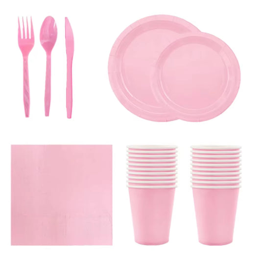 Super Girls Solid Pink Birthday Party Decorations - Disposable Tableware Set with Napkins, Cups, Plates, Tablecloth, Forks, and Straws