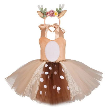Girl Christmas Snowman Elk Xmas Costumes for Kids New Year Animal Deer Dress up Children Jungle Party Cloth Red Tutu Dress