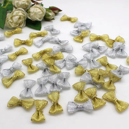 50Pcs Handmade Gold & Silver Ribbon Bows - Perfect for Wedding Invites & Craft Embellishments (15mm-30mm)