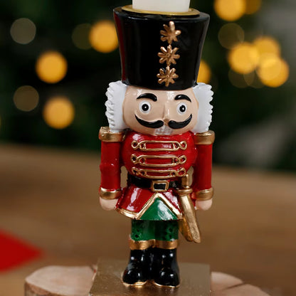 Charming Santa Claus Nutcracker Candle Holder Figurines - Perfect Indoor Christmas Tabletop Centerpieces!