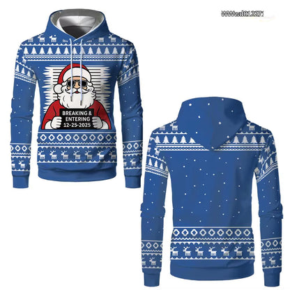 Santa Claus Breaking In Hoodie - Trendy Christmas Pullover for Men & Women - Hip-Hop Casual Party Wear