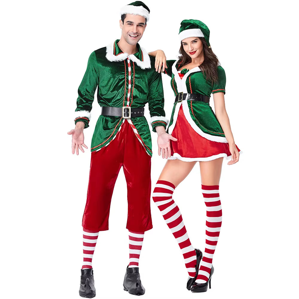 Festive Men's Santa & Elf Costume Set - Cozy Long-Sleeve Outfit with Socks for Christmas Parties and Cosplay