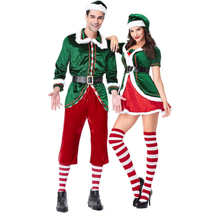 Festive Men's Santa & Elf Costume Set - Cozy Long-Sleeve Outfit with Socks for Christmas Parties and Cosplay