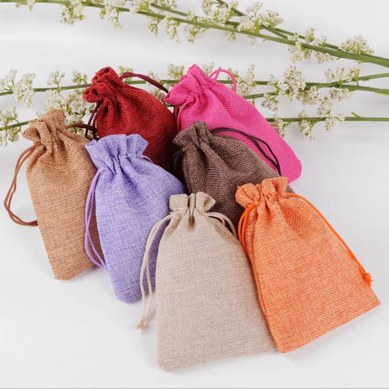 10-Pack Handmade Natural Burlap & Cotton Linen Drawstring Gift Bags - Perfect for Weddings, Christmas, Jewelry & More!