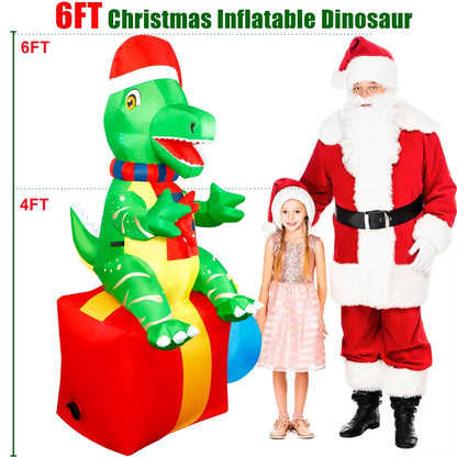 6FT Inflatable Dinosaur Christmas Decoration - Fun Outdoor & Indoor Xmas Blow-Up Yard Decor for Garden & Lawn