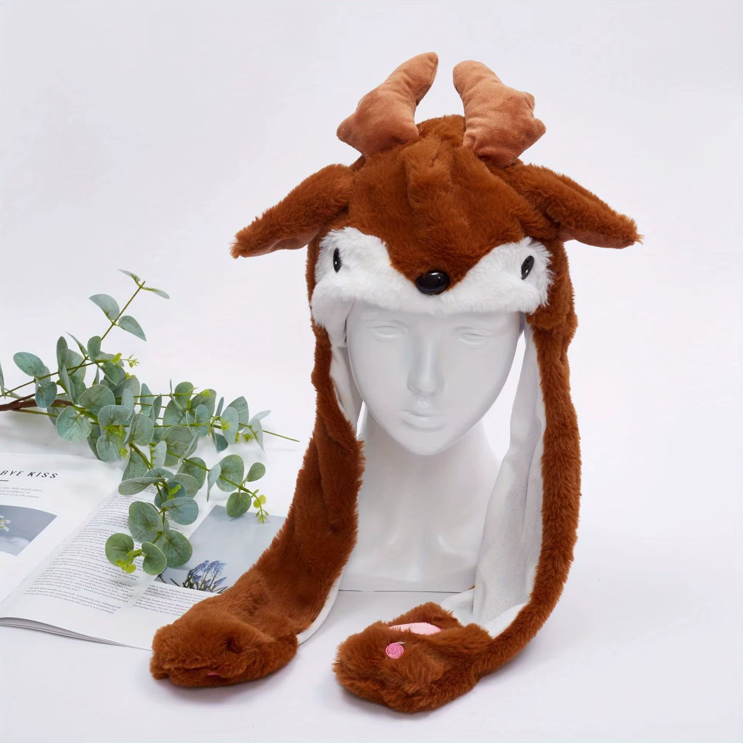 Festive Moving Ears Santa Hat with Reindeer Pinch Airbag - Fun Headband Decoration for Christmas!
