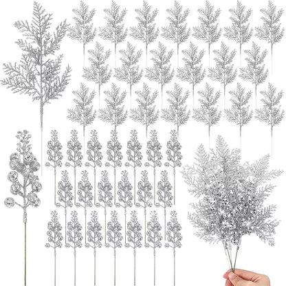 Sparkling Pink Christmas Berry Stalk - 26Cm Pine Needle Flower for Tree Ornaments & DIY Wreath Decor