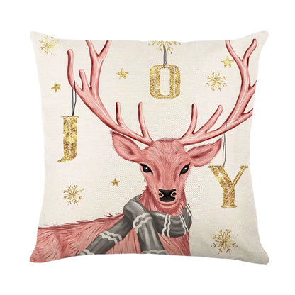 Charming 45Cm Pink Christmas Pillowcase with Santa Claus, Xmas Tree, and Elk - Perfect Holiday Decor for Sofa and Car!
