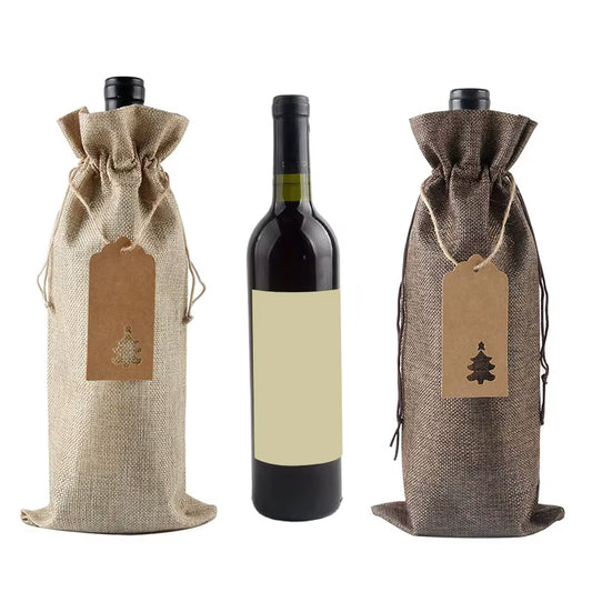 12-Pack Colorful Burlap Wine Gift Bags with Drawstrings & Tags - Perfect for Christmas, Weddings, and Birthdays