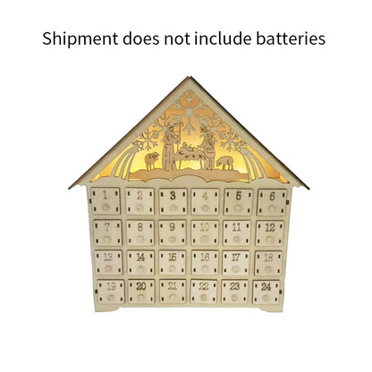 Charming Wooden Christmas Advent Calendar - 24 Empty Drawers in Village House Design for Festive DIY Countdown Decoration