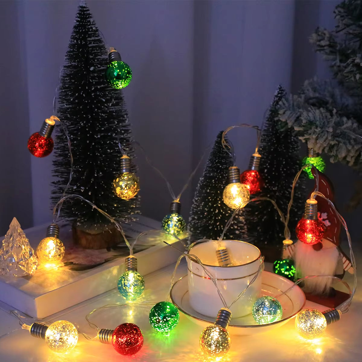 10/20 LED Flashing Christmas Ball String Lights, Fairy Light Holiday Hanging Decorations, Suitable for Decorating Christmas, Hal