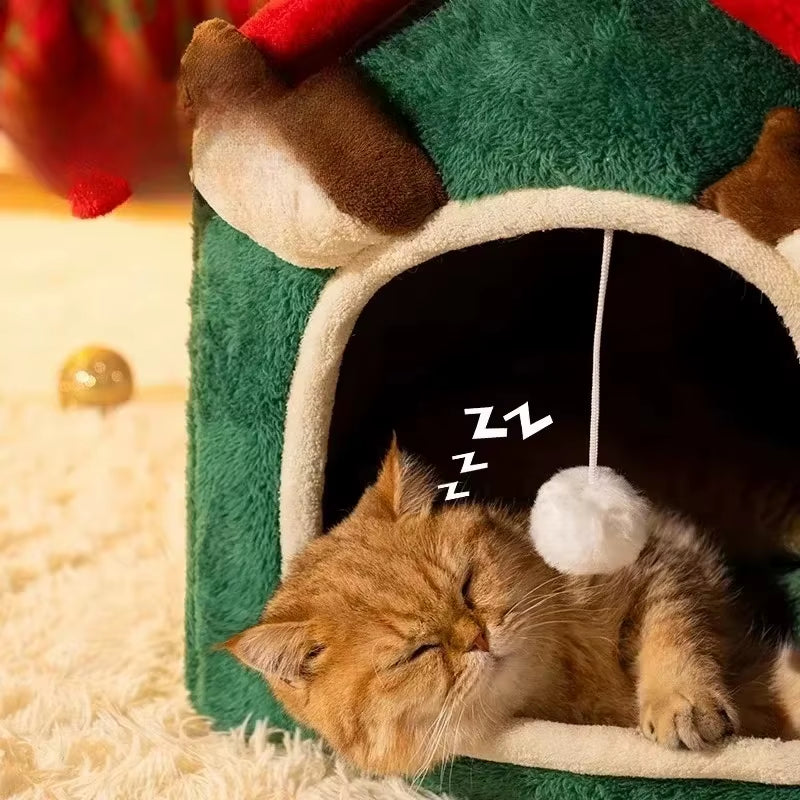 Cozy Christmas Cat & Dog Nest - Plush Multifunctional Pet Bed with Removable Design