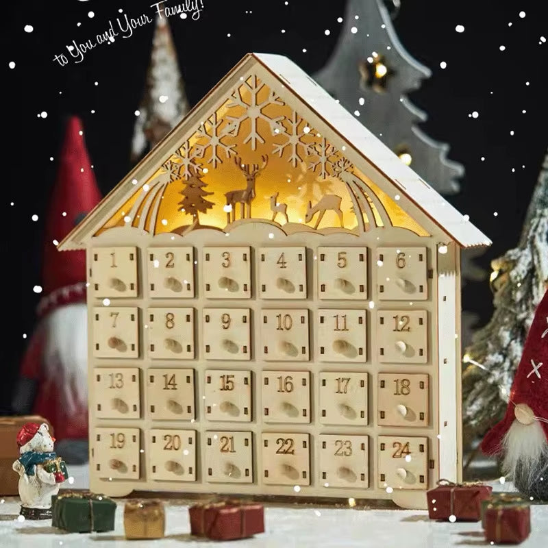 Charming Wooden Christmas Advent Calendar - 24 Empty Drawers in Village House Design for Festive DIY Countdown Decoration