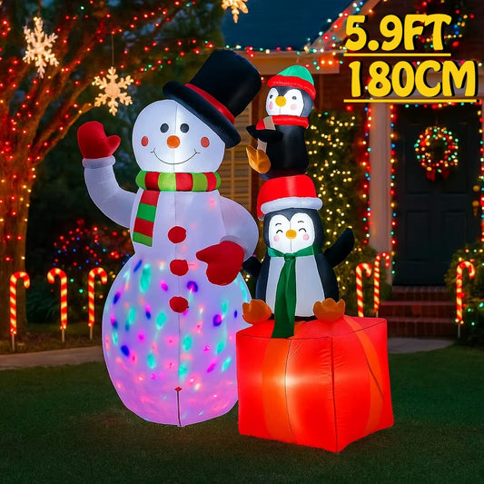 5.9FT Inflatable Snowman Penguins with LED Lights - Perfect Holiday Outdoor Decor for Your Home and Yard Party