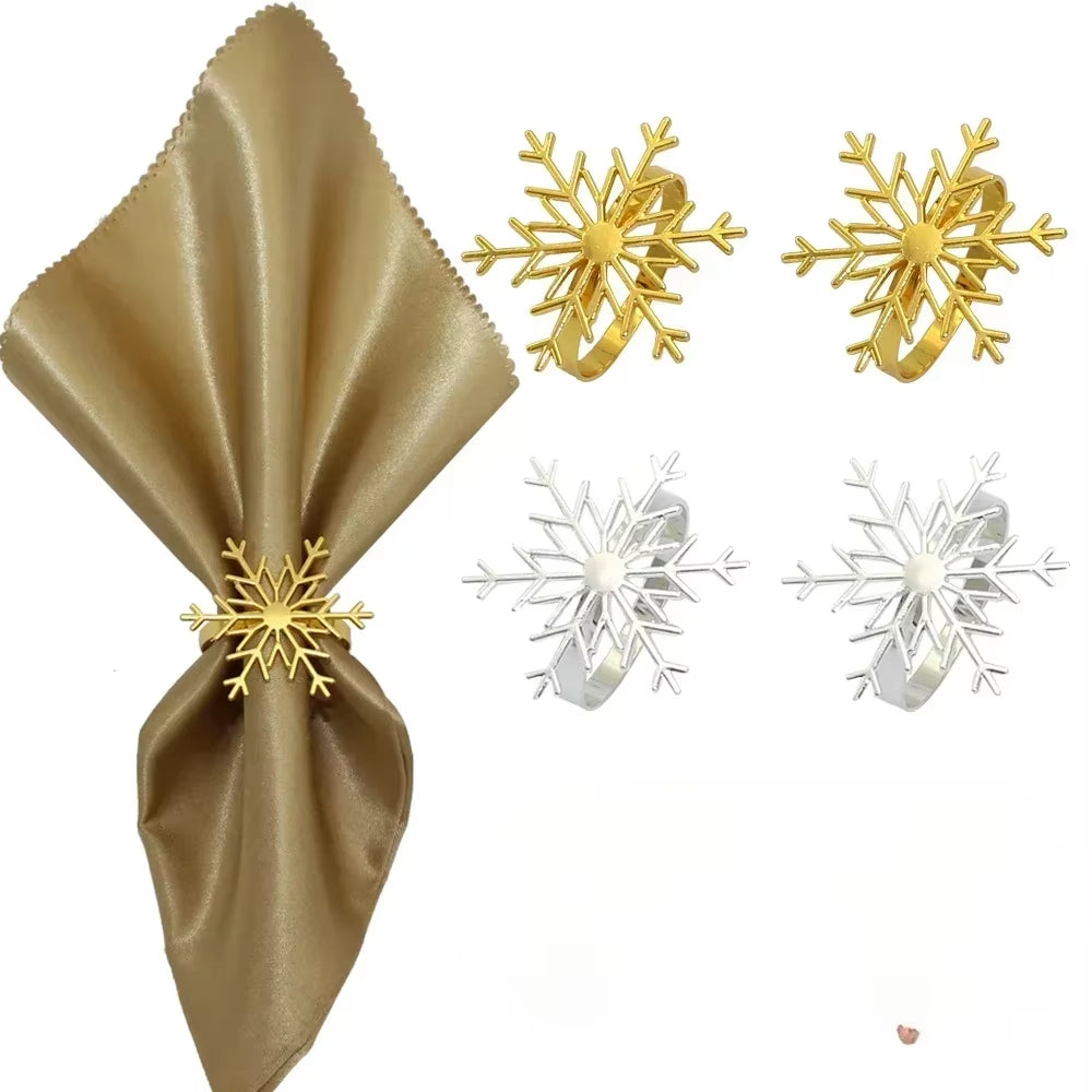 Elegant 6Pc Silver/Gold Snowflake Napkin Rings - Perfect for Christmas, New Year, Weddings, and Holiday Parties!