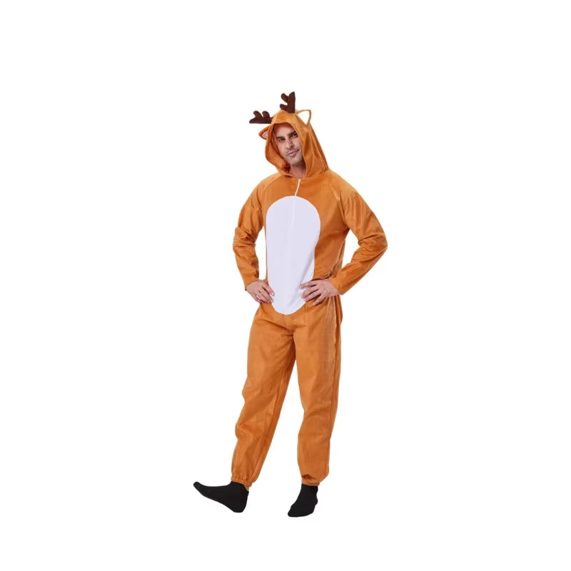 Brown Reindeer Adult Onesie Animal Cosplay Jumpsuit Men'S Halloween Christmas Party Costume