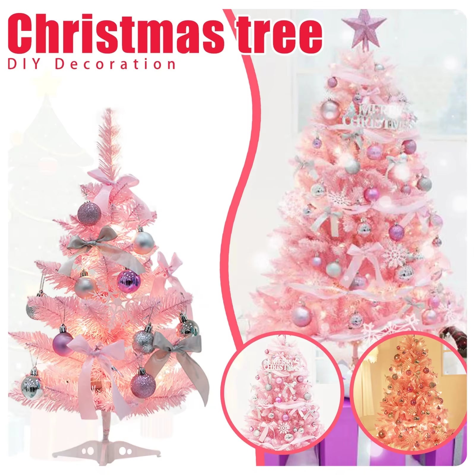 Stunning 60CM Pink Pointed Artificial Christmas Tree with Lights - Perfect Holiday Decor for Your Home!