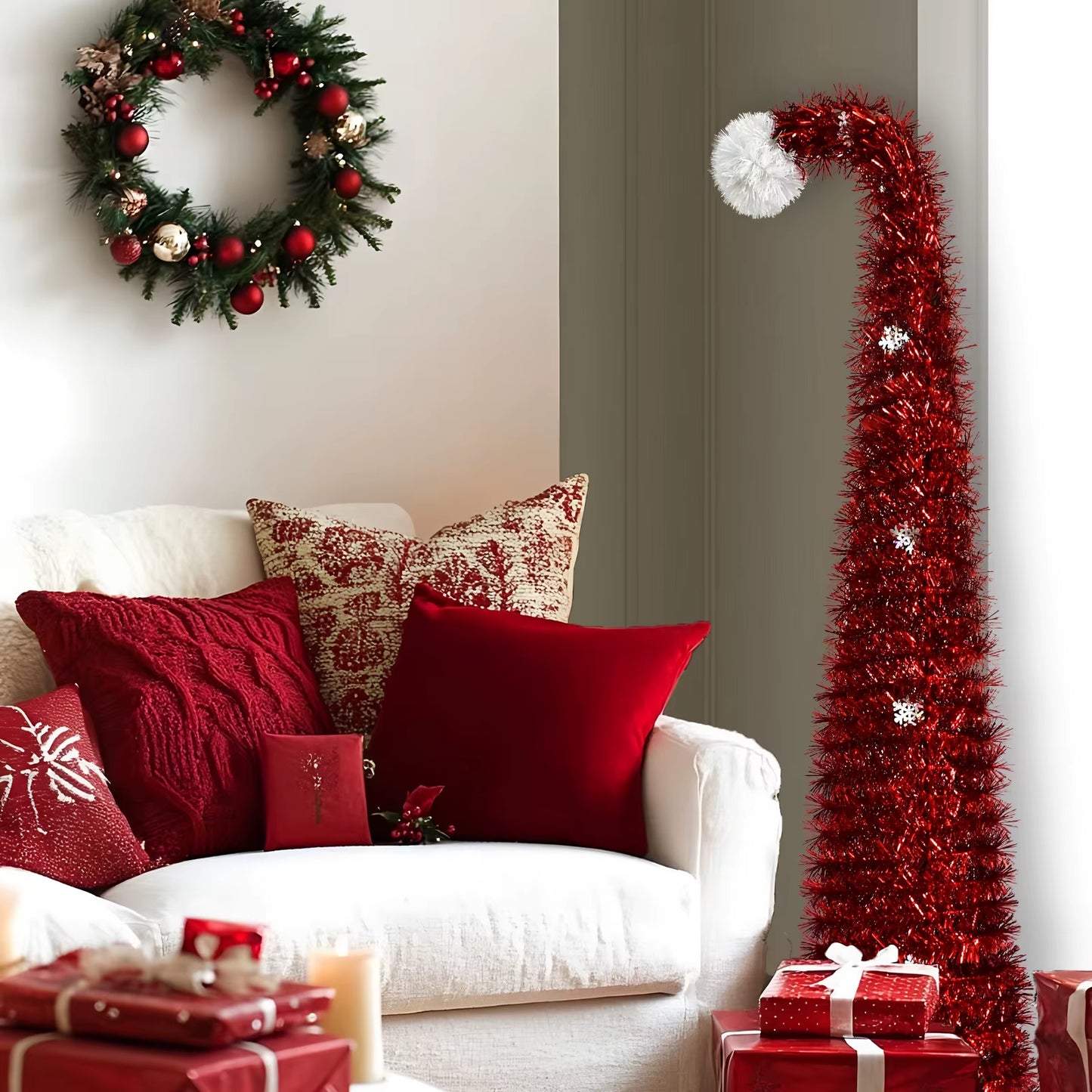 Scalable 1.5m Foldable Christmas Tree with Green Woolen Strips - Perfect Spiral Holiday Decoration!