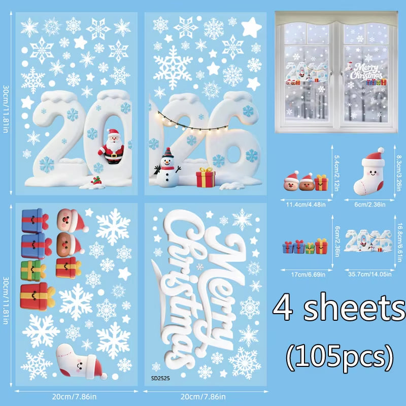 Double-Sided Removable Black Gold Christmas Window Cling Stickers - Santa Claus & Snowflake Decor